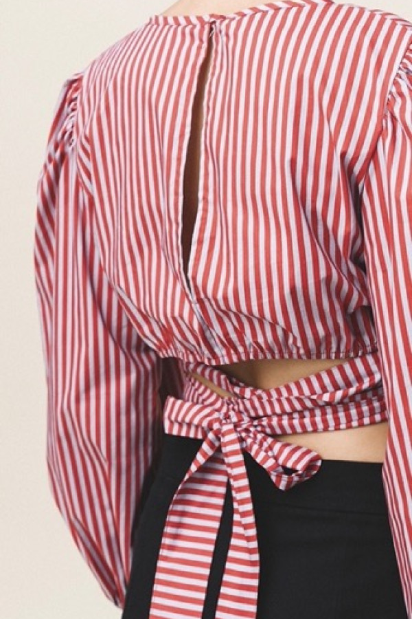 MILANA STRIPED WRAP CROP TOP RED